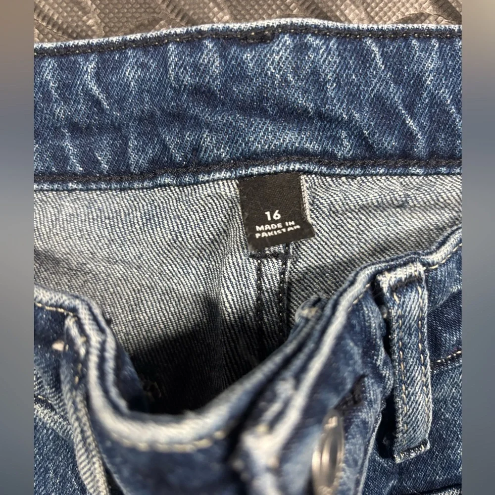 Super High Rise Wide Leg Jeans Raw Hem Cropped Size 16